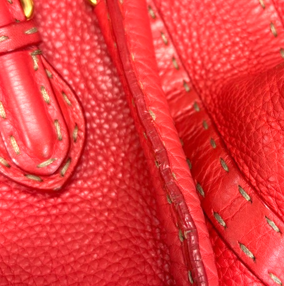 FENDI Logo Selleria Mini Linda Hand Bag Leather Red GHW Italy 31MA128