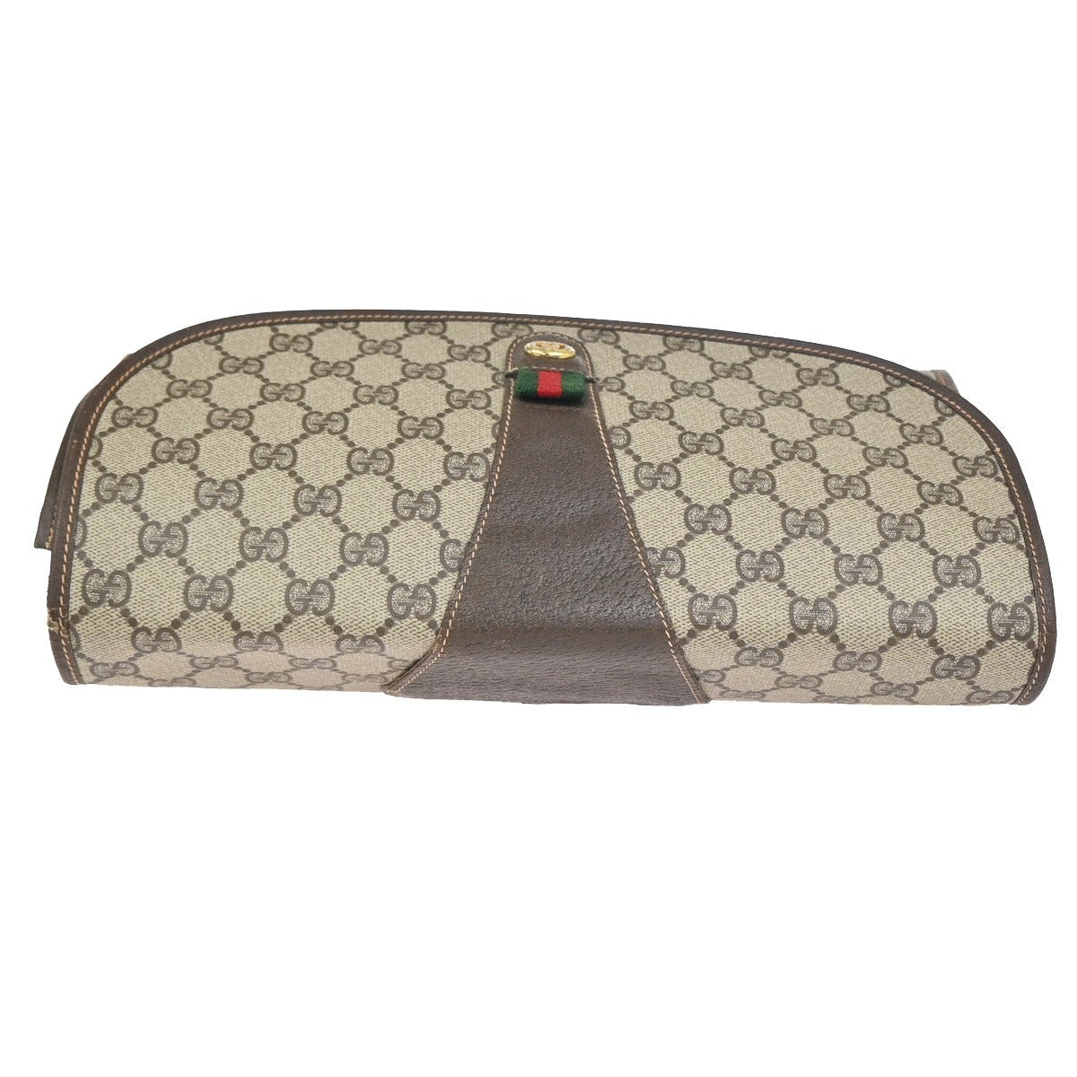 GUCCI GG Web Sherry Line Clutch Bag PVC Leather Beige Brown Italy 09ZA321