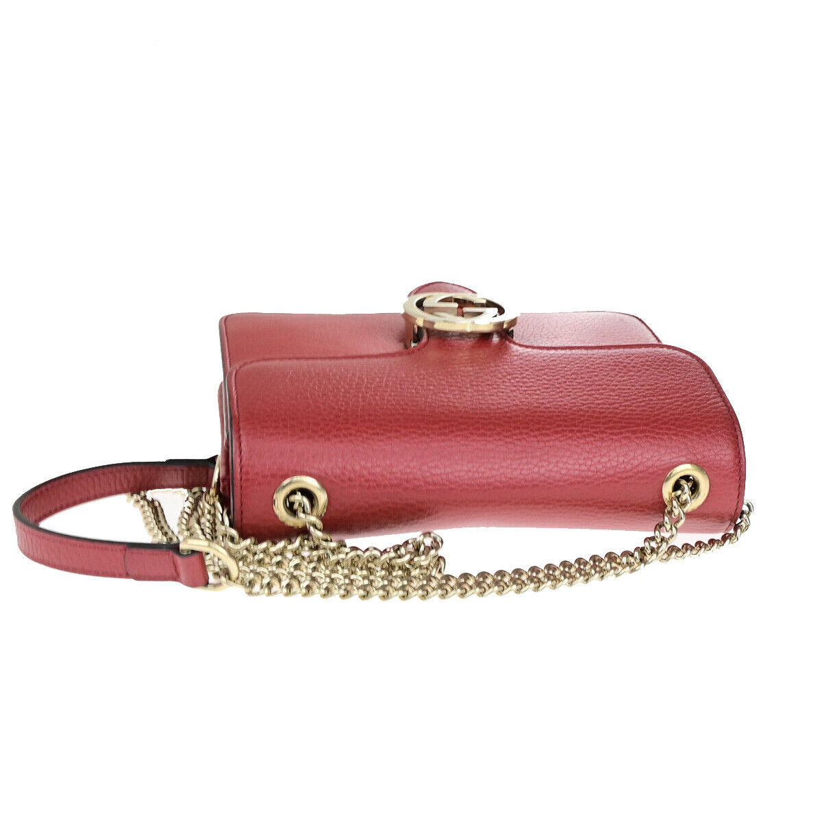 GUCCI Logo Interlocking G Chain Mini Shoulder Bag Leather Red GHW Italy 52YG617