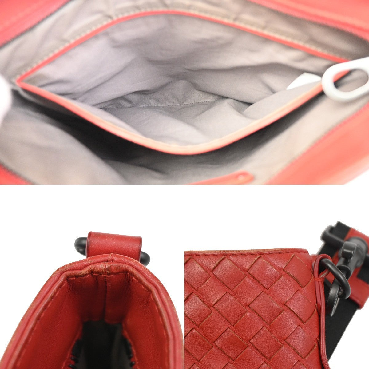 BOTTEGA VENETA Intrecciato Logo Messenger Crossbody Bag Leather Red 79ZA123