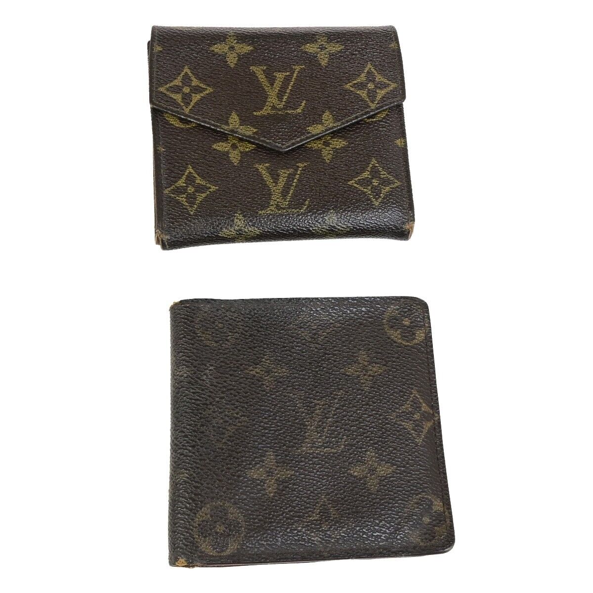 LOUIS VUITTON 2 Set Bifold Trifold Compact Wallet Monogram Leather Brown 02KA446
