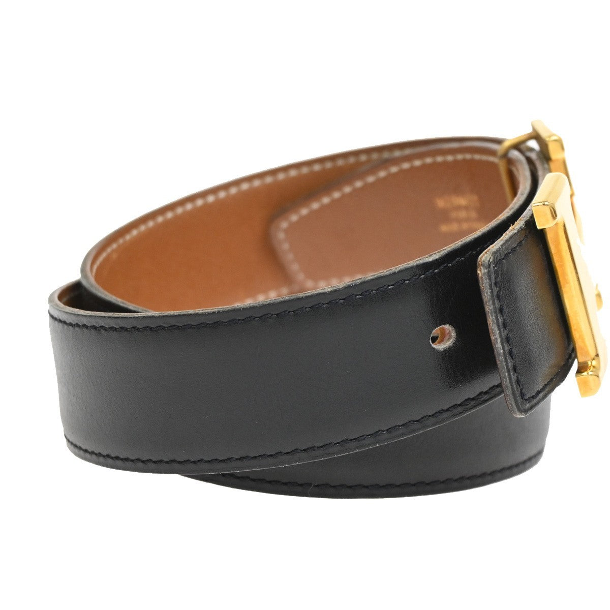 HERMES Logo Constant Reversible Buckle Belt Size 65 Leather Black BN GHW 34RL984