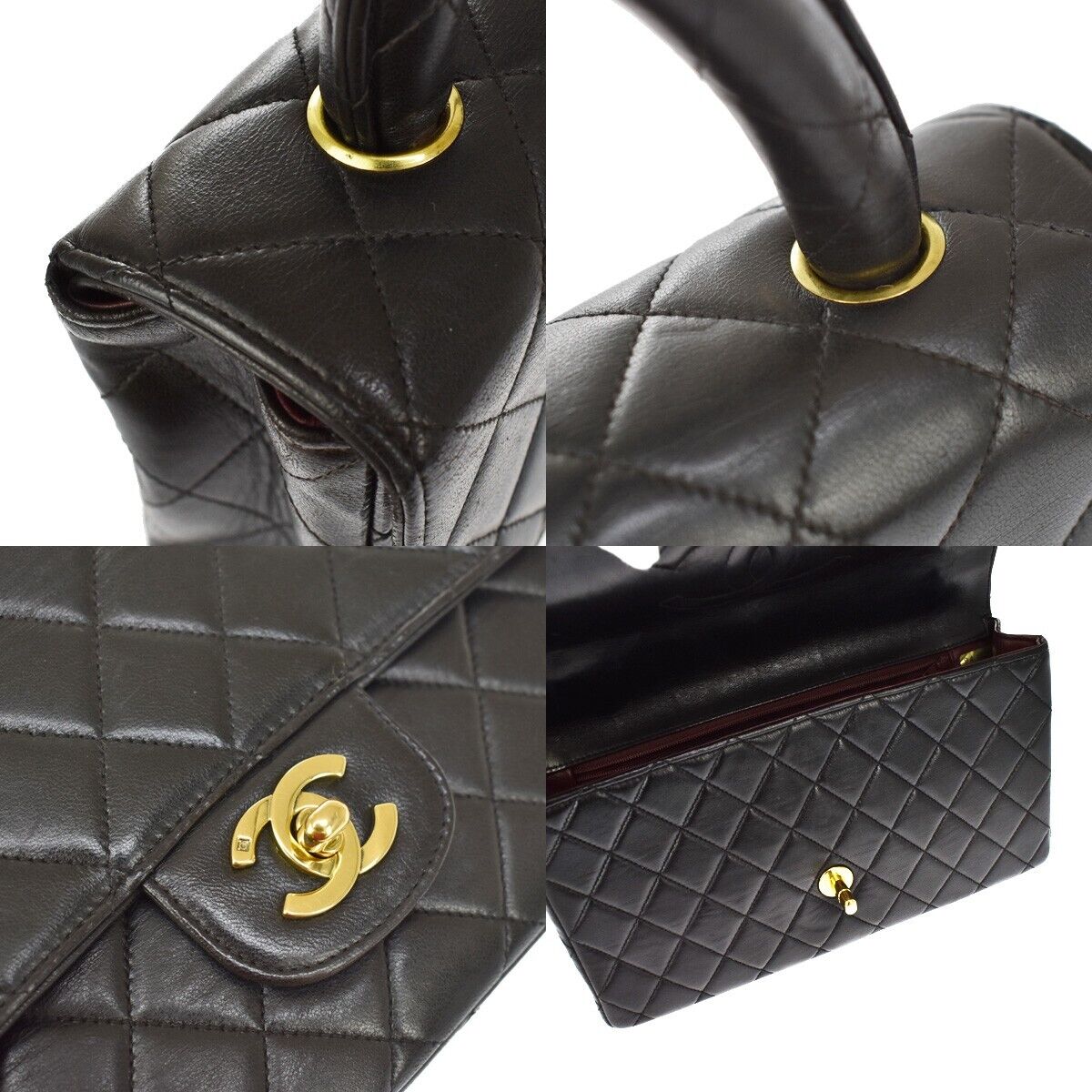CHANEL CC Matelasse 25 Pair Hand Bag Leather Black Gold Vintage 6019LC172