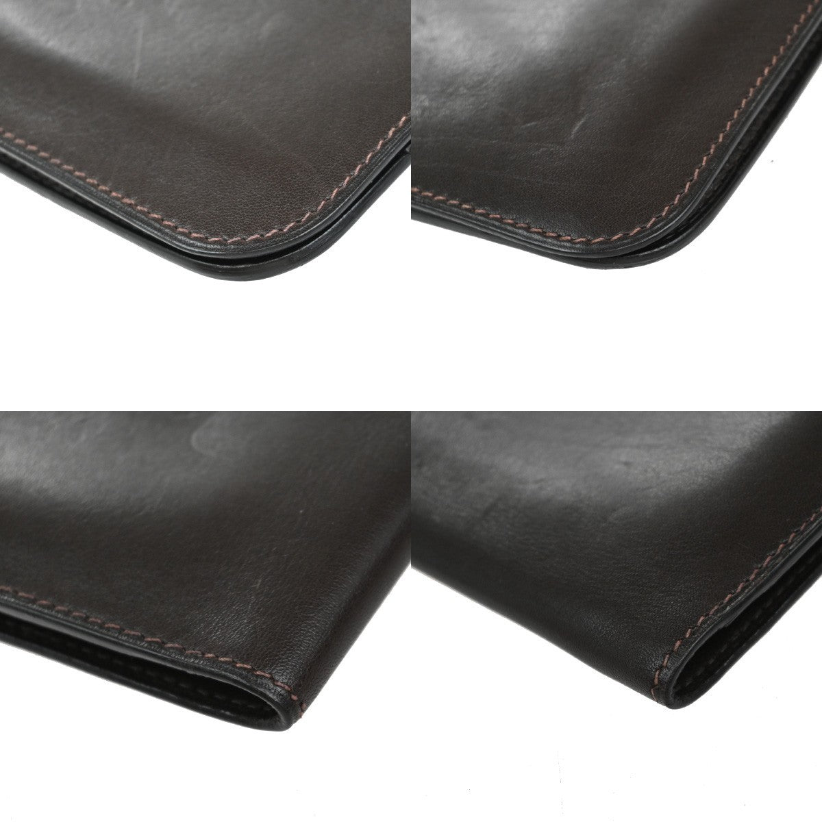 HERMES Logo Dogon GM Long Bifold Wallet Square D Leather Brown SWH 73RF641