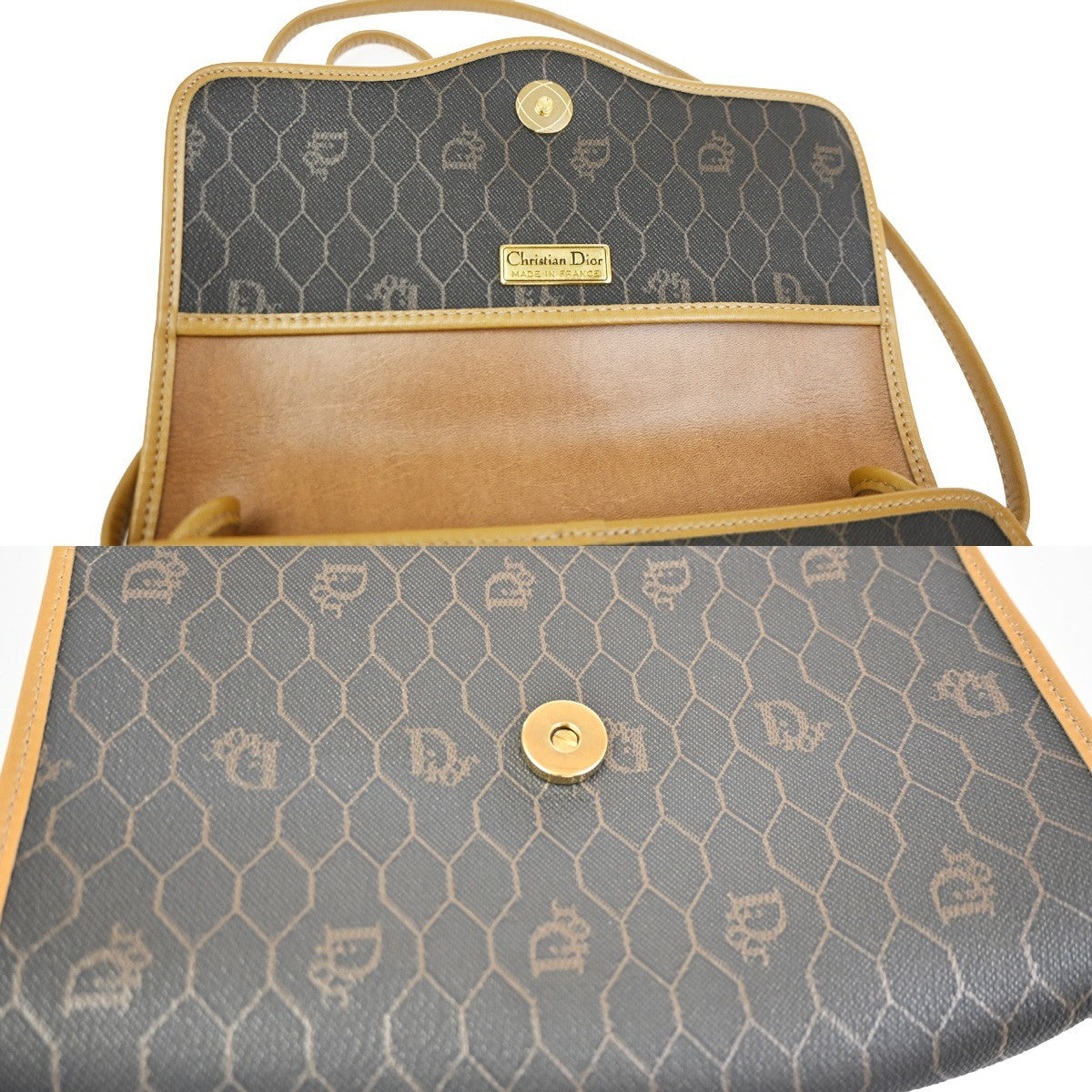 CHRISTIAN DIOR Honeycomb Shoulder Bag PVC Leather Brown Gray GHW 31CB033