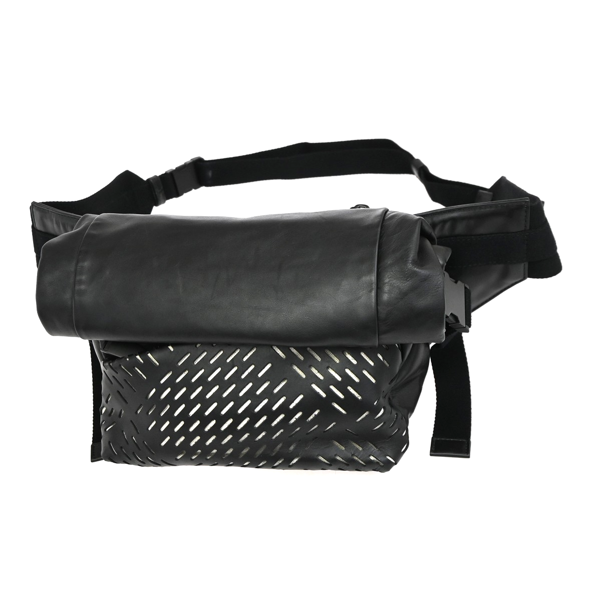 BOTTEGA VENETA Logo Perforated Body Bum Waist Bag Leather Black Italy 12YJ130