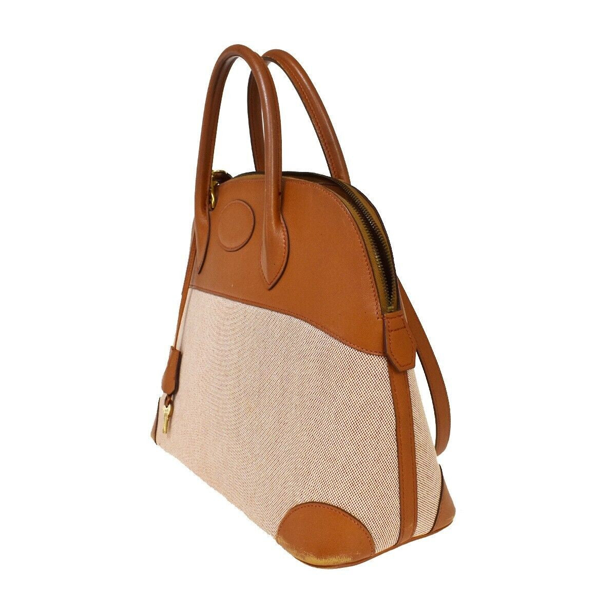 HERMES Bolide 35 Hand Bag Toile H Leather Canvas Brown Made In France 694RG054