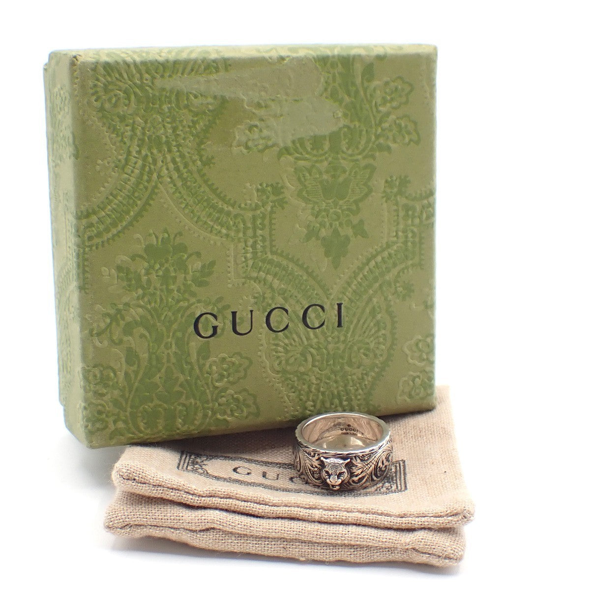 GUCCI GG Logo Tiger Head Ring Silver 925 Size JP 15/ US 7.5 Italy 63RL804