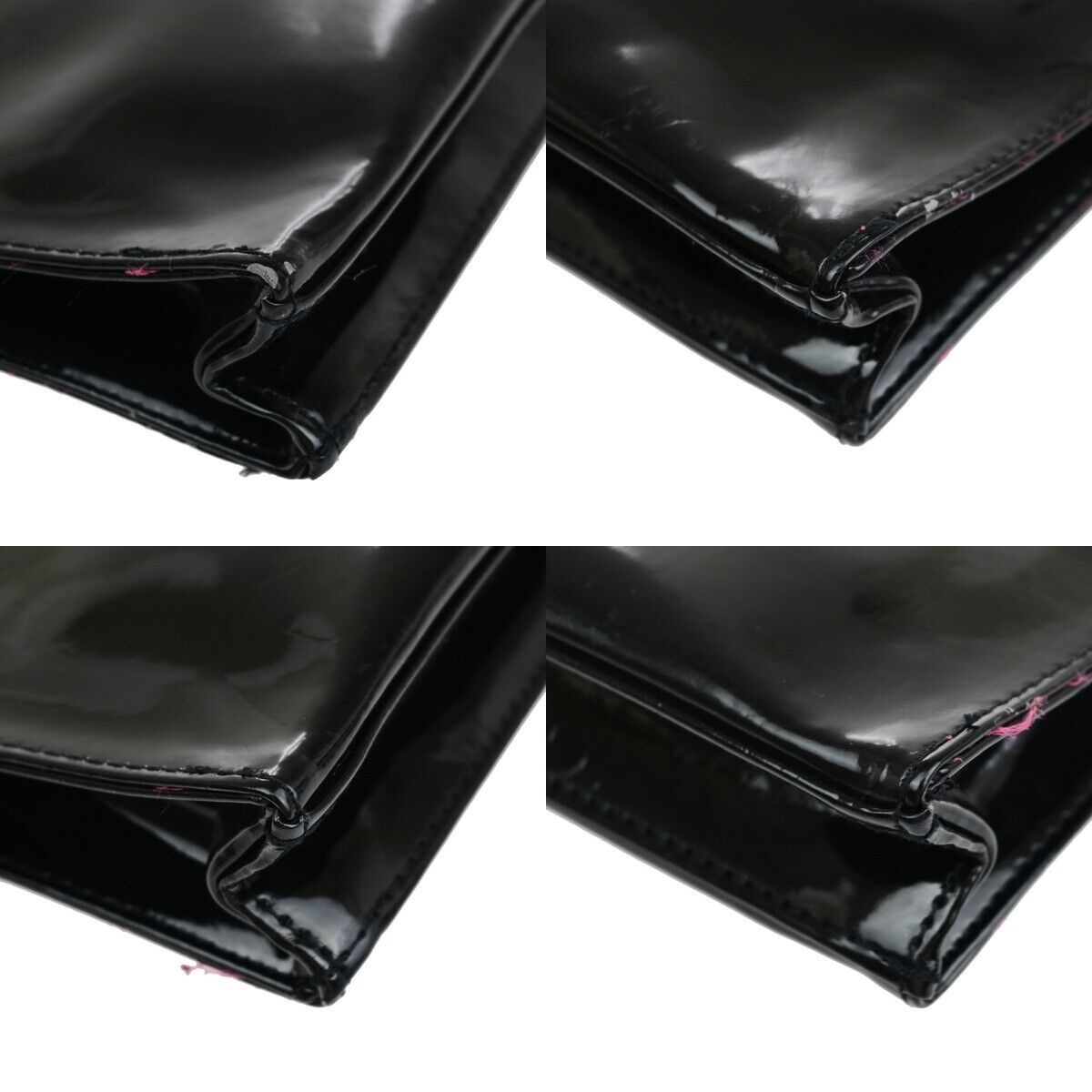 YVES SAINT LAURENT YSL Logo Pouch Bag Patent Leather Black Pink GHW 03EC033