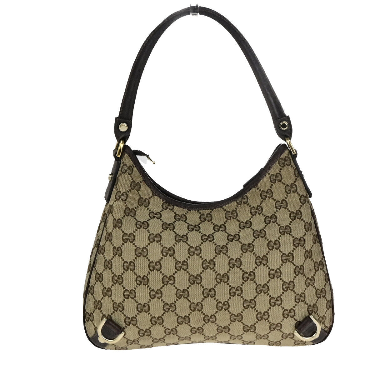 GUCCI Logo Abbey GG Pattern Shoulder Bag Canvas Leather Brown GHW Italy 66YG690