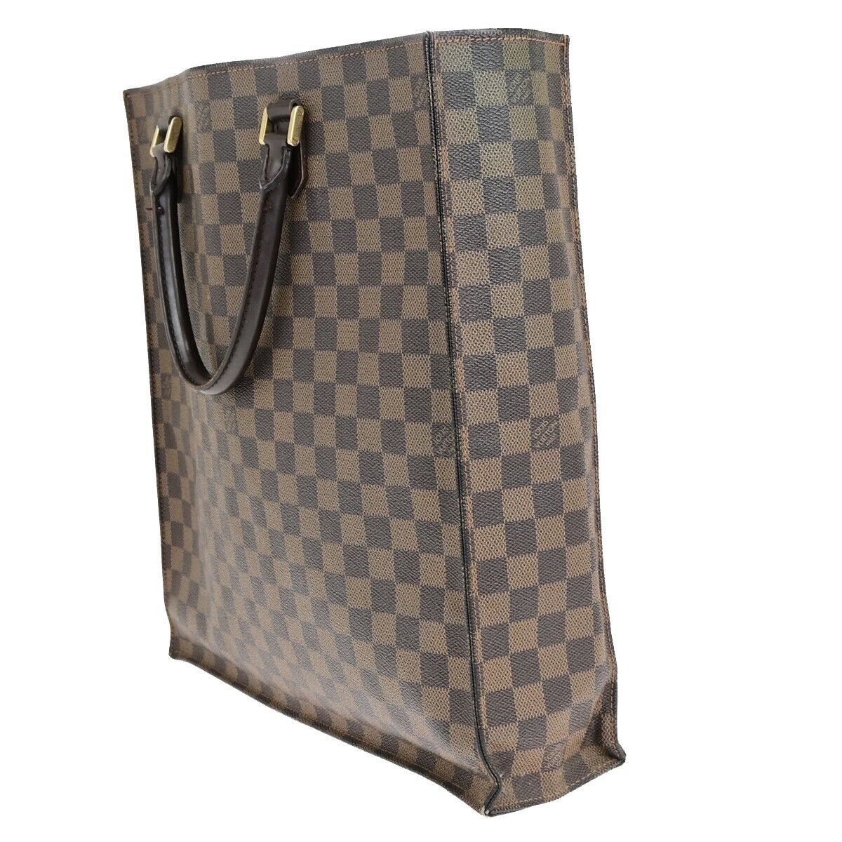 LOUIS VUITTON Sac Plat Hand Tote Bag Damier Ebene Leather Brown N51140 84EC988