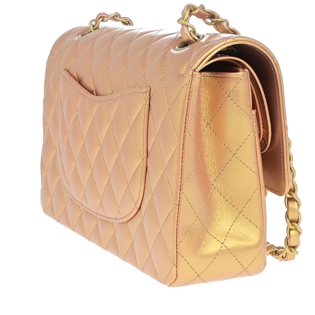 CHANEL CC Matelasse 25 Double Flap Chain Shoulder Bag Leather Pink Gold 401RK683