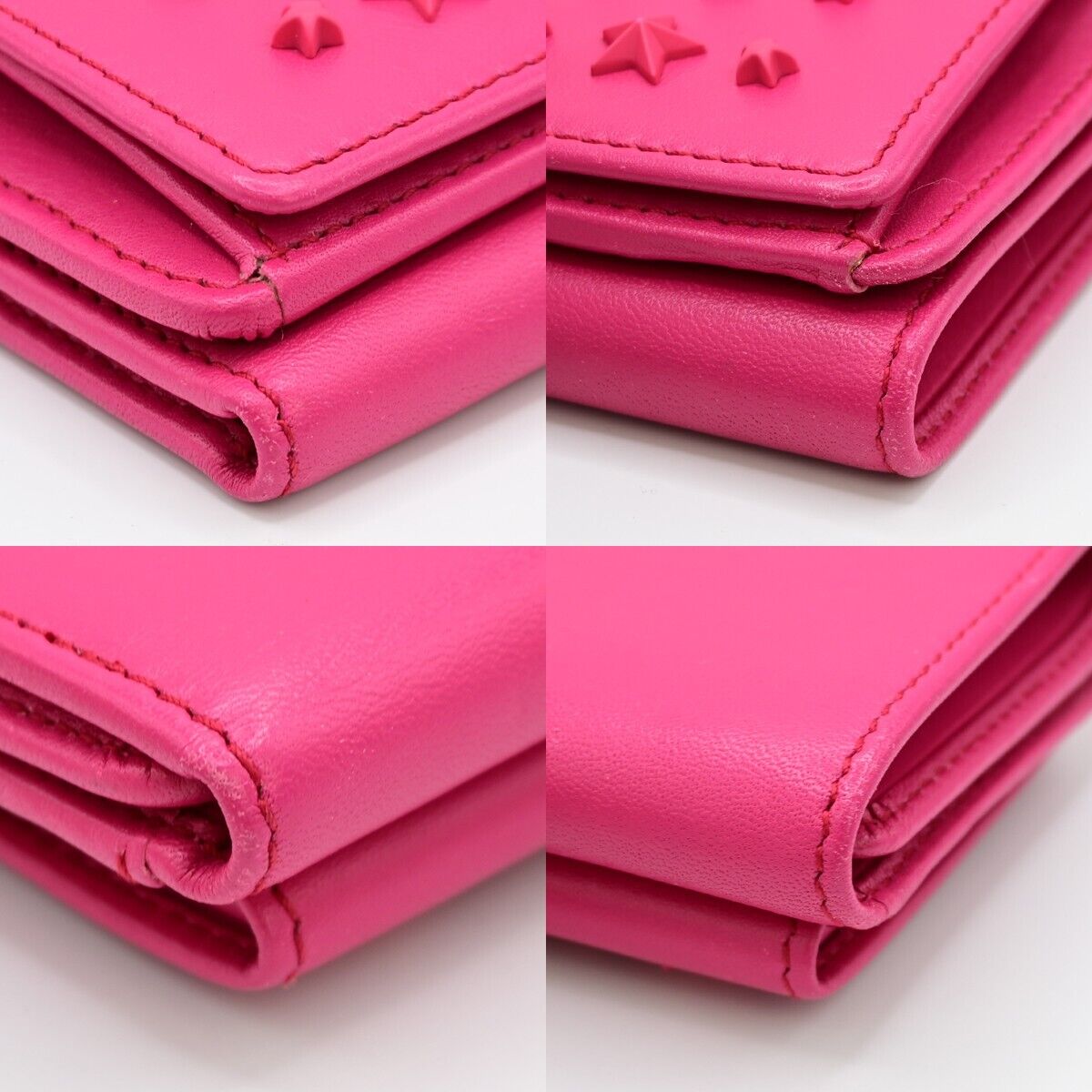 JIMMY CHOO Logo Star Studs Mini Trifold Wallet Purse Leather Pink Italy 05KA165