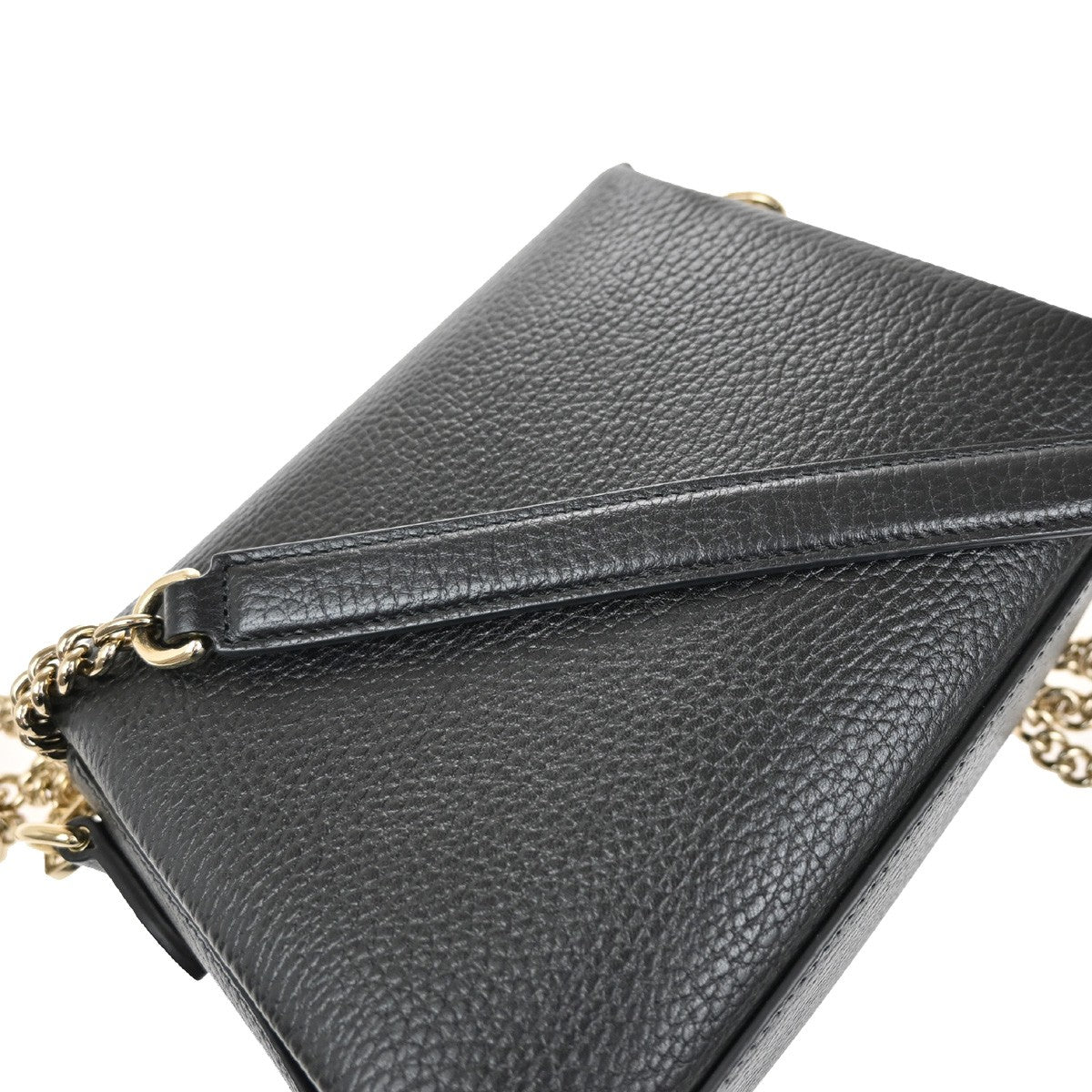 GUCCI Logo Interlocking G Chain Shoulder Bag Leather Black GHW Italy 43RL410