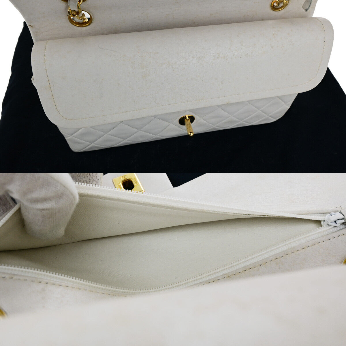 CHANEL CC Matelasse 25 Double Flap Chain Shoulder Bag Leather White GHW 385RK092