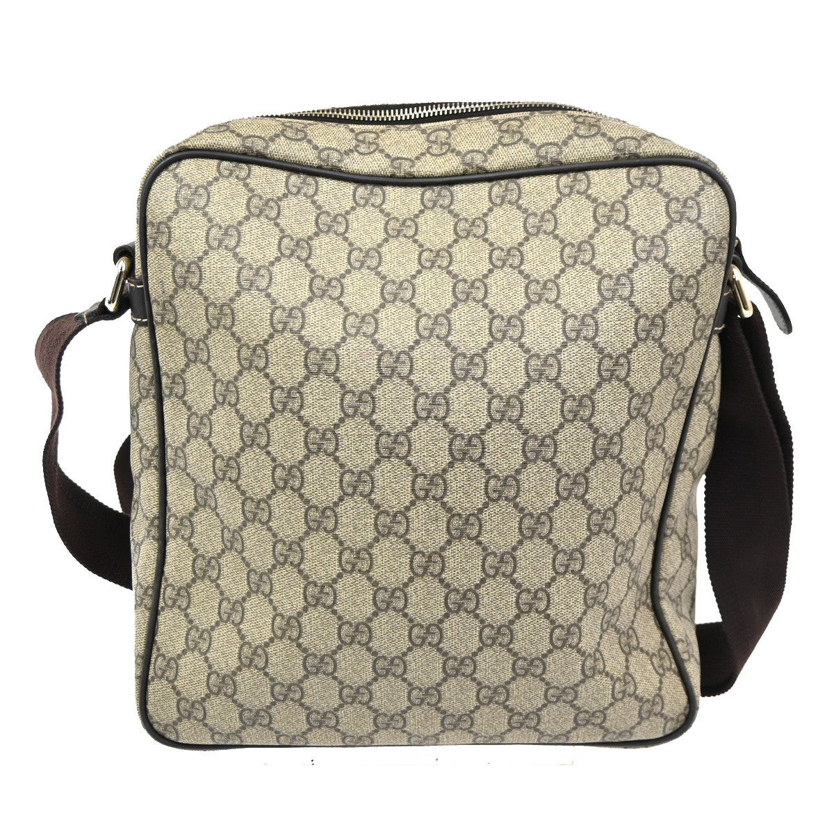 GUCCI Logo Crossbody Shoulder Bag Supreme Leather Canvas Brown GHW 38TA567