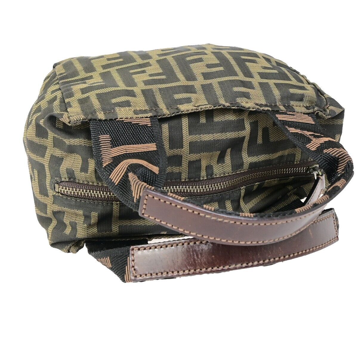 FENDI Logo Zucca Pattern Mini Hand Bag Canvas Leather Brown Italy 36FB183