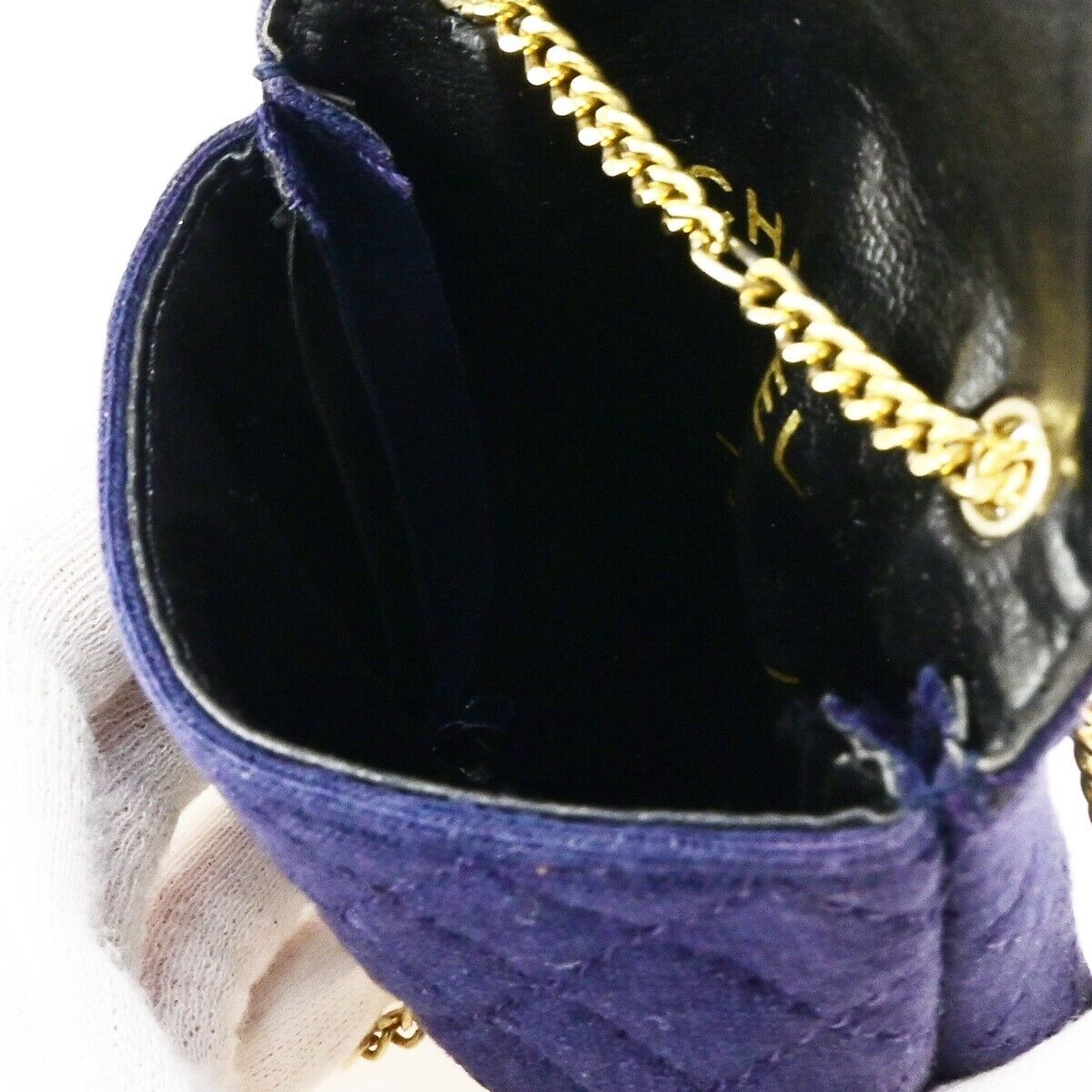 CHANEL Micro Matelasse Pouch Bag Canvas Leather Navy Blue GHW Accessory 73KA444