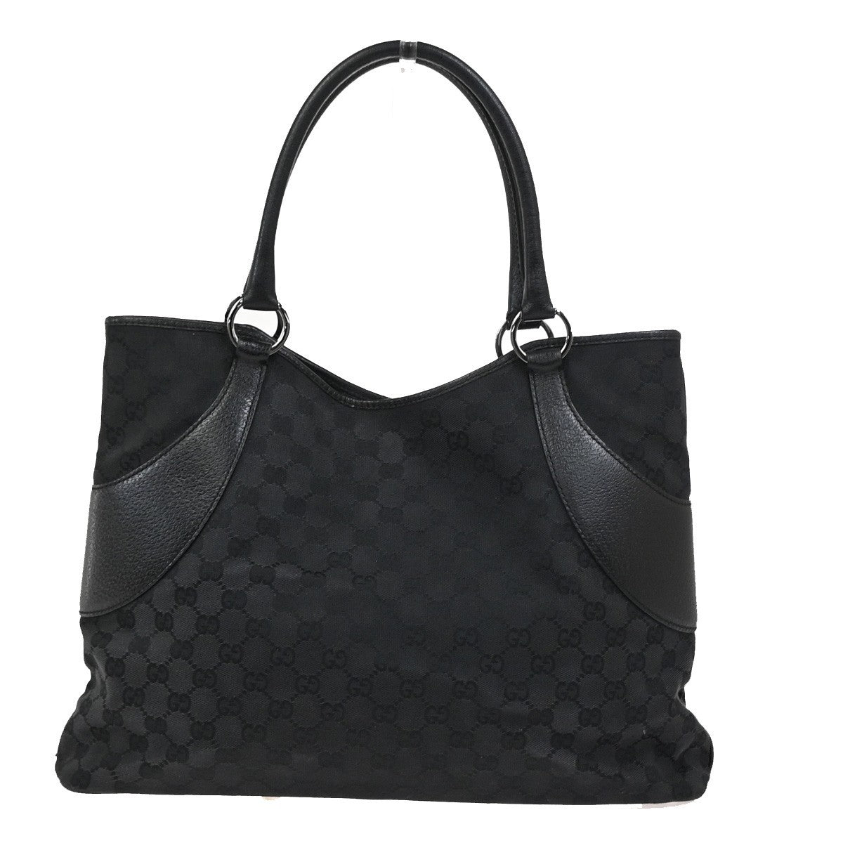 GUCCI Logo GG Pattern Shoulder Tote Bag Canvas Leather Black SHW Italy 80YJ079