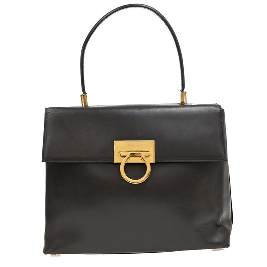 SALVATORE FERRAGAMO Logo Gancini Hand Bag Leather Brown GHW Italy 60EE943