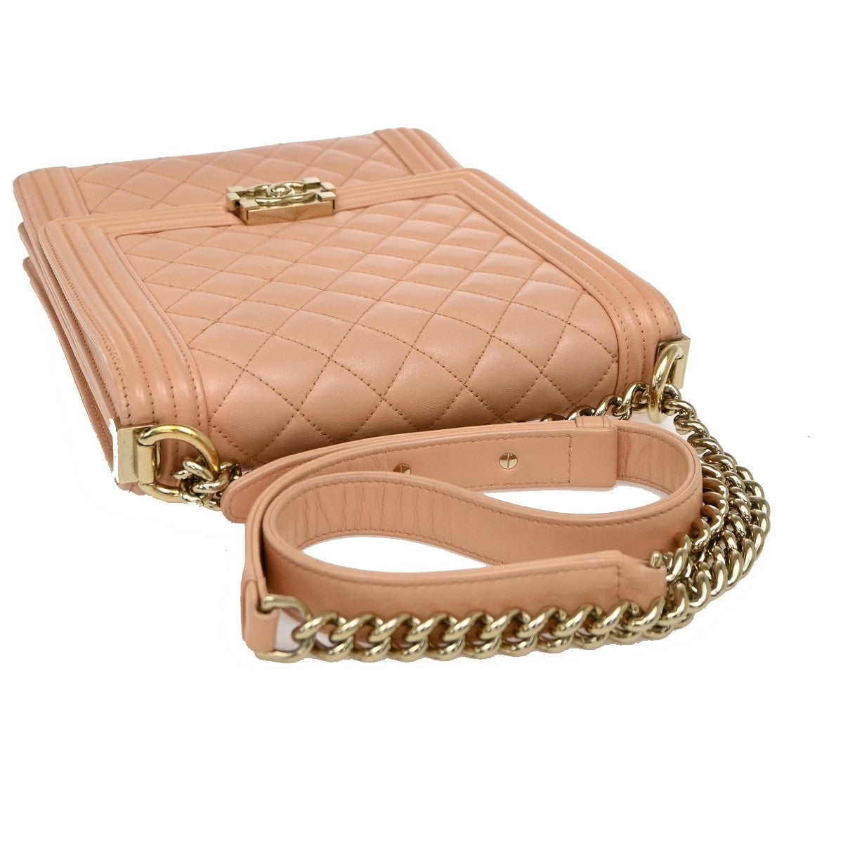 CHANEL Boy CC Logo Chain Shoulder Bag Lamb Skin Leather Pink GHW Italy 865RF731