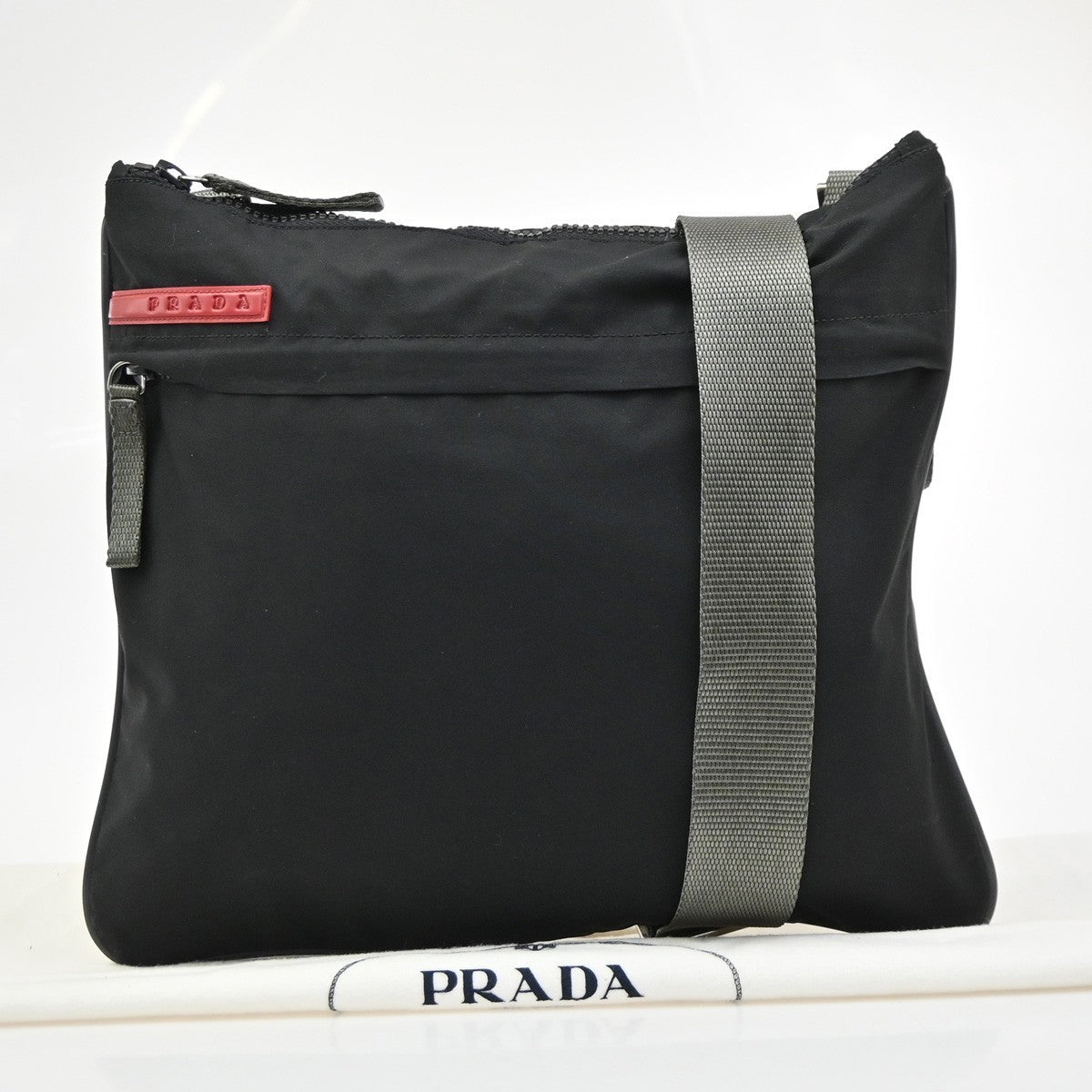 PRADA Logo Sport Crossbody Shoulder Bag Nylon Canvas Black Green SHW 65KD178