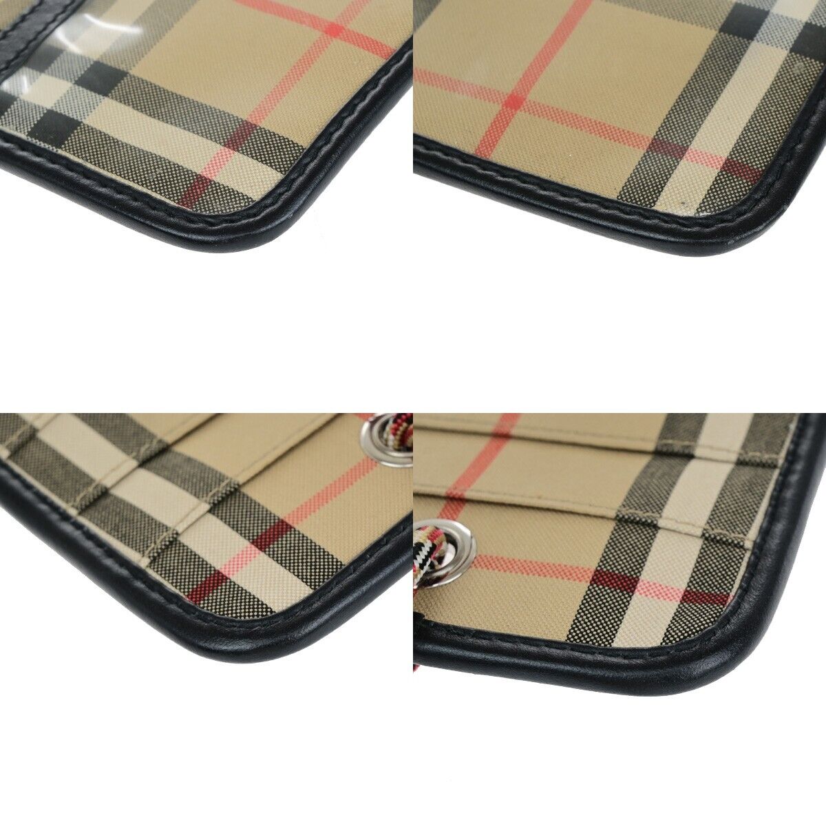 BURBERRY Logo Check Card Case Holder Canvas Leather Brown Black Italy 67EB823