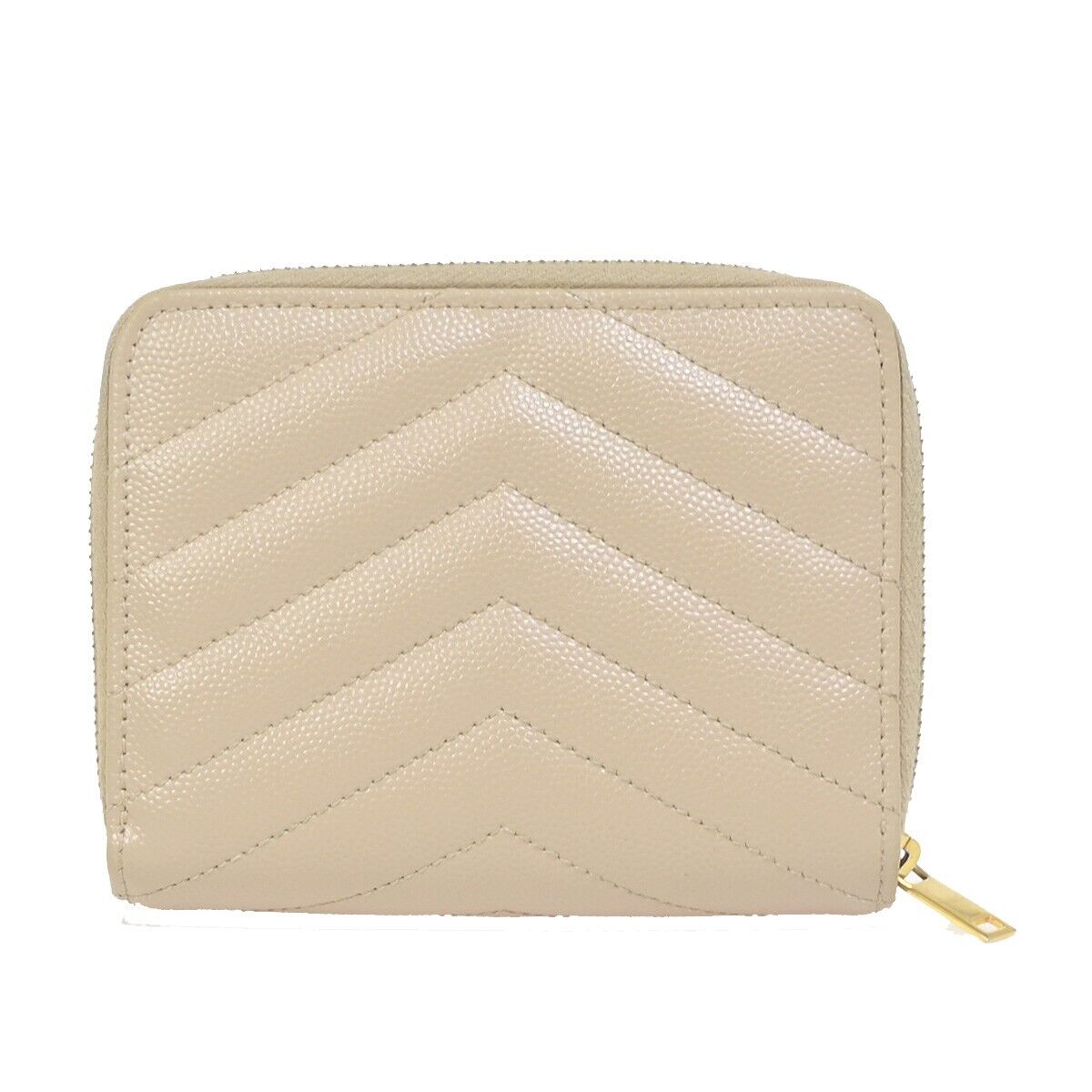 SAINT LAURENT YSL Logo Compact Bifold Wallet Purse Leather Beige GHW 38EC602