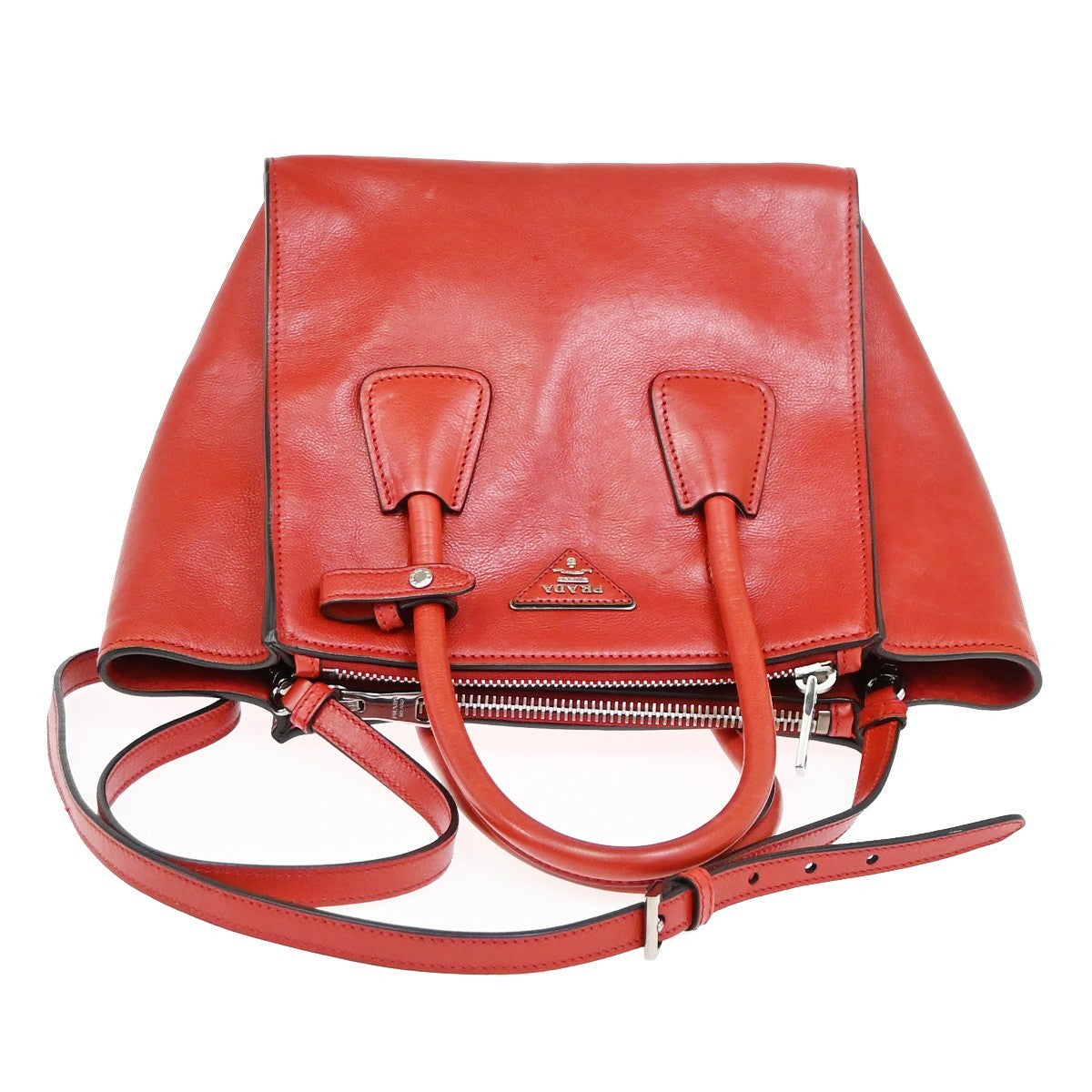 PRADA Logo 2Way Shoulder Hand Bag Leather Red SHW Italy 12KD181