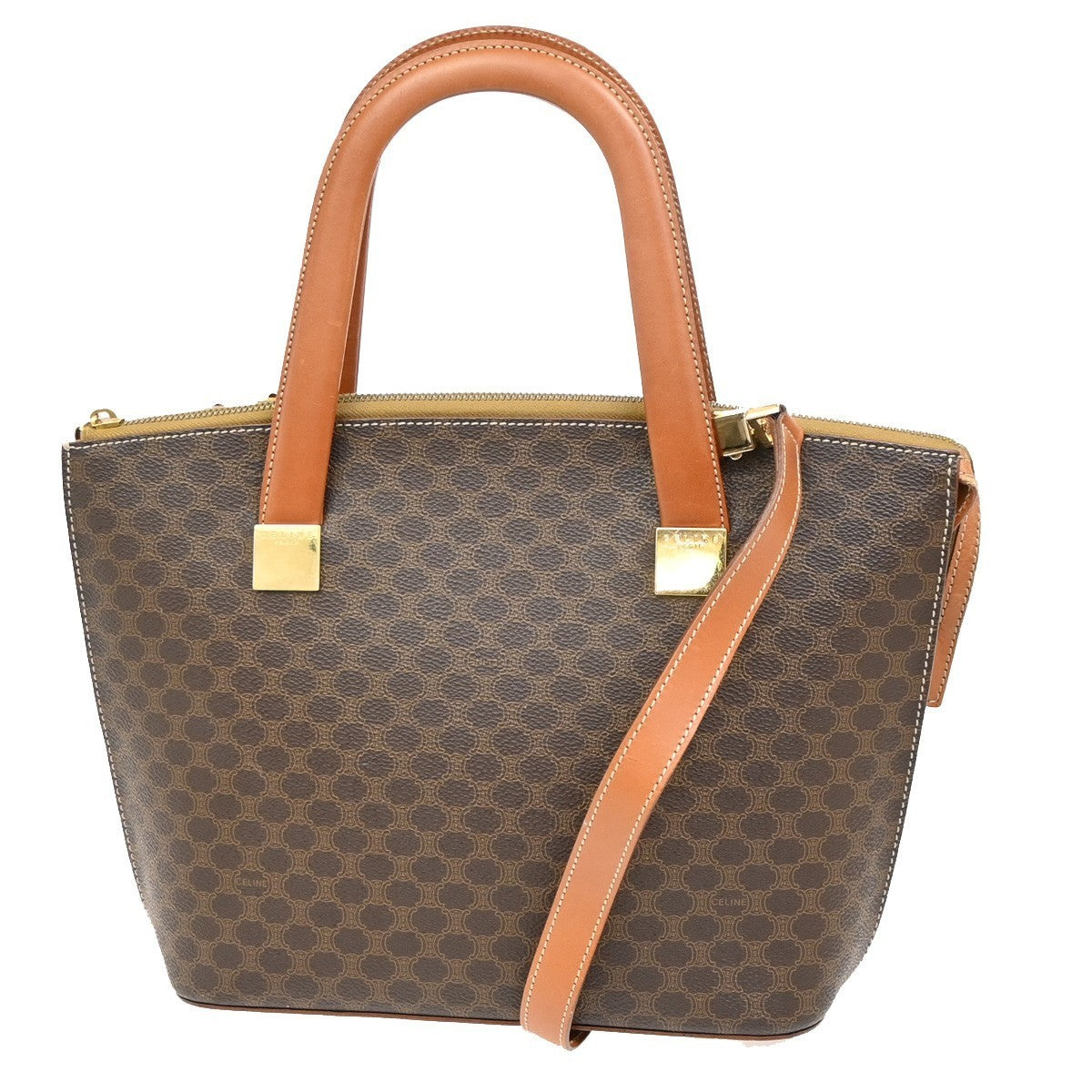 CELINE Logo Macadam Pattern 2Way Hand Bag PVC Leather Brown GHW Italy 64KC026