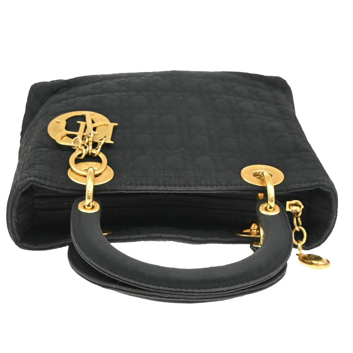 CHRISTIAN DIOR Logo Lady Cannage Hand Bag Nylon Leather Black GHW Italy 70EG071