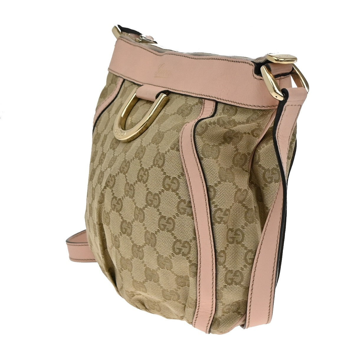 GUCCI Logo Abbey GG Pattern Shoulder Bag Canvas Leather Brown Pink GHW 86FB607