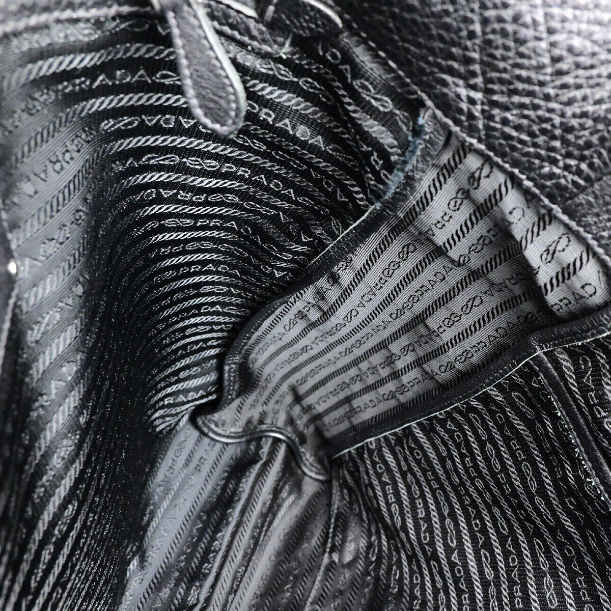 PRADA Logo 2Way Shoulder Hand Bag Vitello Daino Leather Black Nero SHW 12YG607