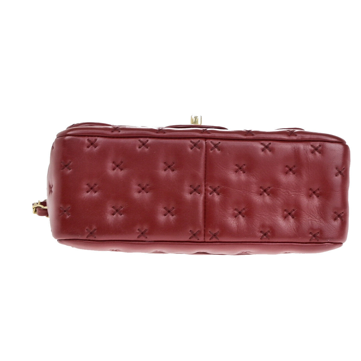 CHANEL CC Cross Stitch 2Way Chain Shoulder Hand Bag Leather Red GHW 805RJ983
