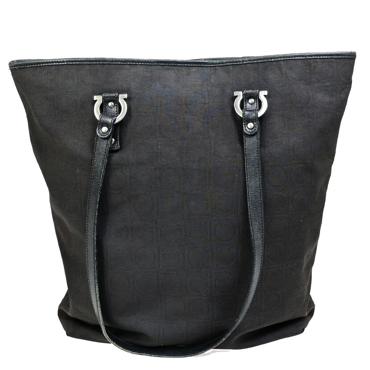 SALVATORE FERRAGAMO Gancini Shoulder Bag Canvas Leather Black SHW Italy 08YF512
