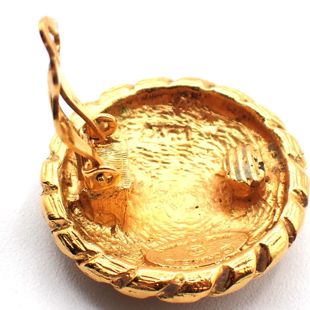 CHANEL CC Logo Round Button Earrings Clip-On Gold GHW France 80RL806