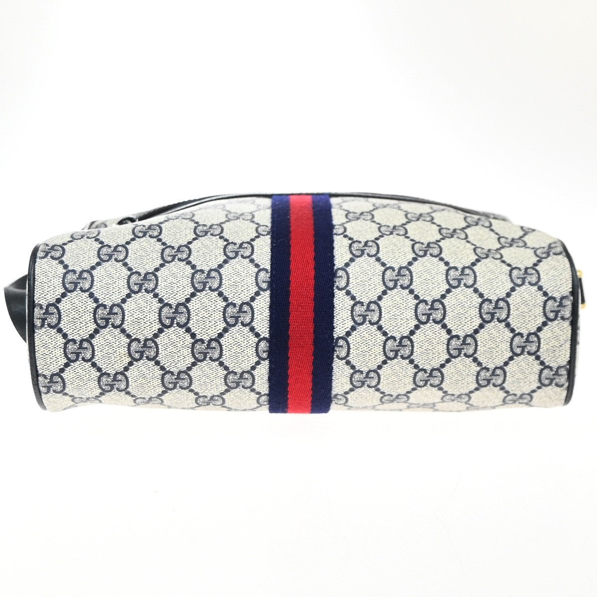 GUCCI Logo GG Sherry Line Shoulder Hand Bag PVC Leather Navy Blue Italy 69MA470