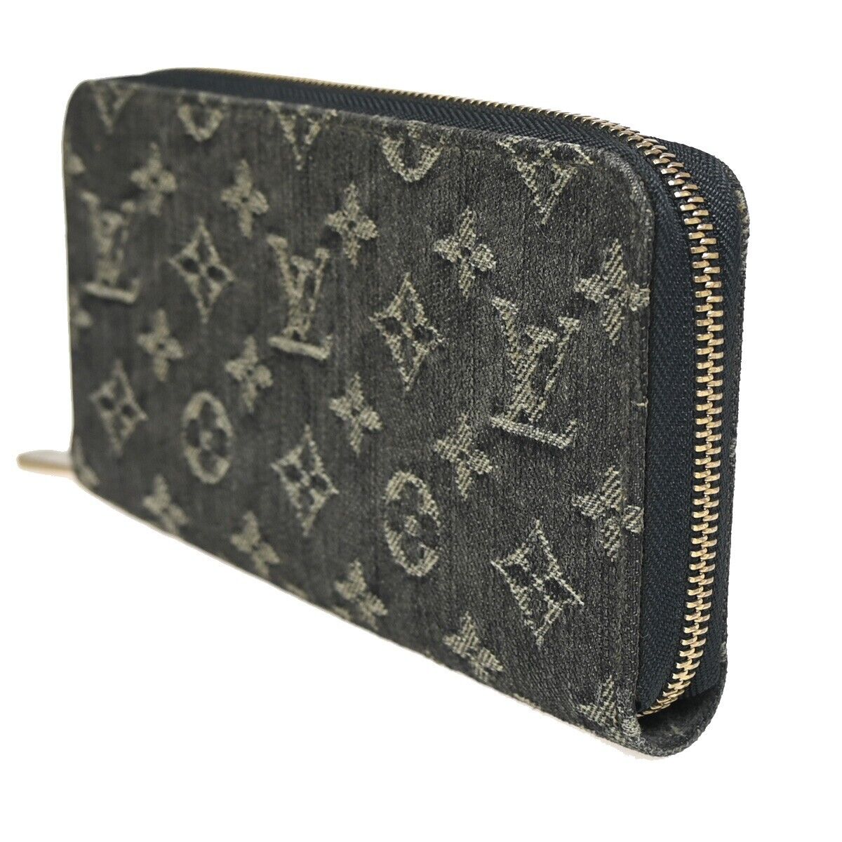 LOUIS VUITTON Zippy Round Long Wallet Monogram Denim Leather Blue M95614 44RF138