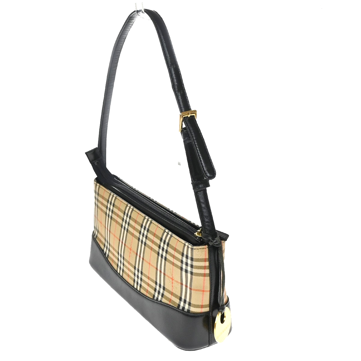 BURBERRY Logo Nova Check Hand Bag Canvas Leather Beige Black GHW 87RQ042