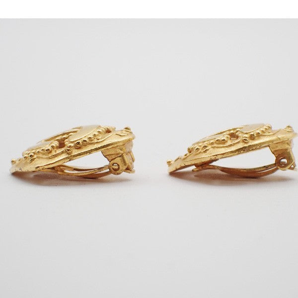 CHANEL CC Diamond Shape Button Earrings 96 AClip-On Gold GHW Vintage 83RL871