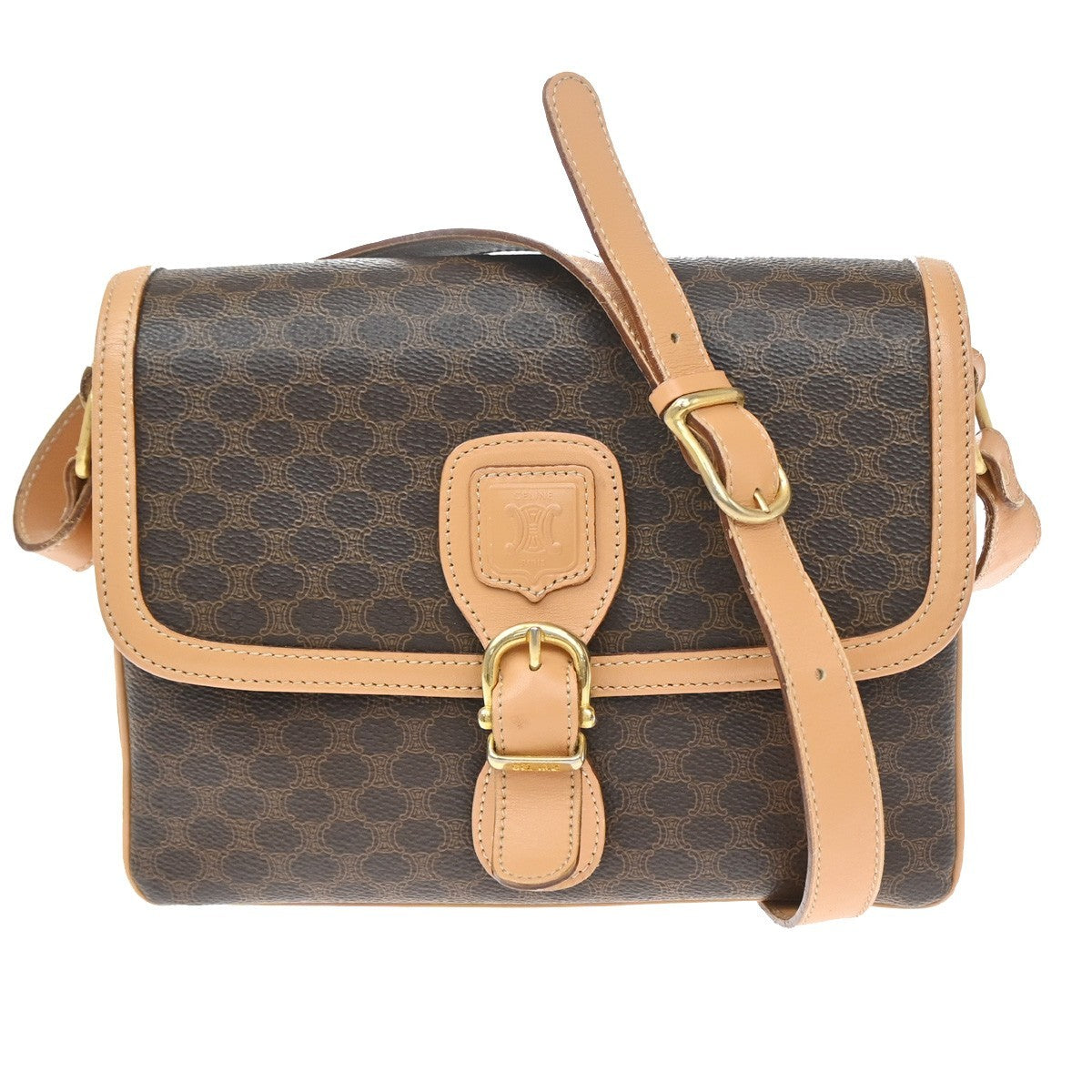 Celine logo Macadam  Pattern Shoulder Bag PVC Leather Brown Italy  89SA079