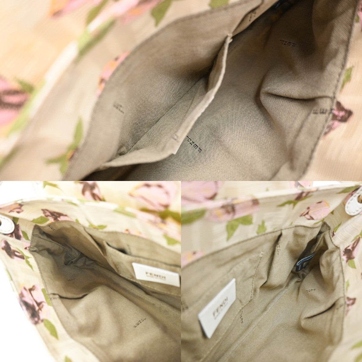 FENDI Logo Zucca Pattern Flower Hand Bag Canvas Leather Beige Pink Italy 88KB429