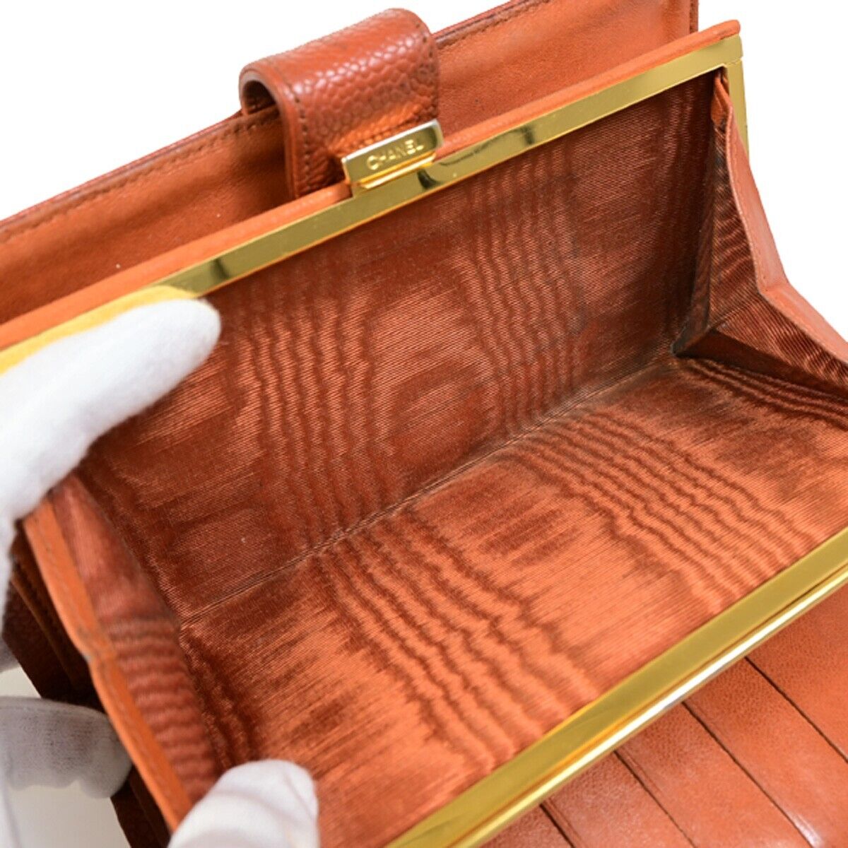 CHANEL CC Long Bifold Wallet Purse Caviar Skin Leather Brown GHW Vintage 62YE756