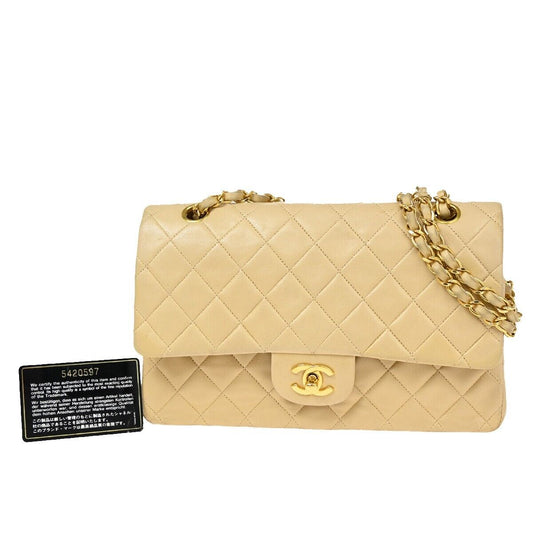 CHANEL Matelasse 25 Double Flap Chain Shoulder Bag Leather BE Vintage 804RJ773