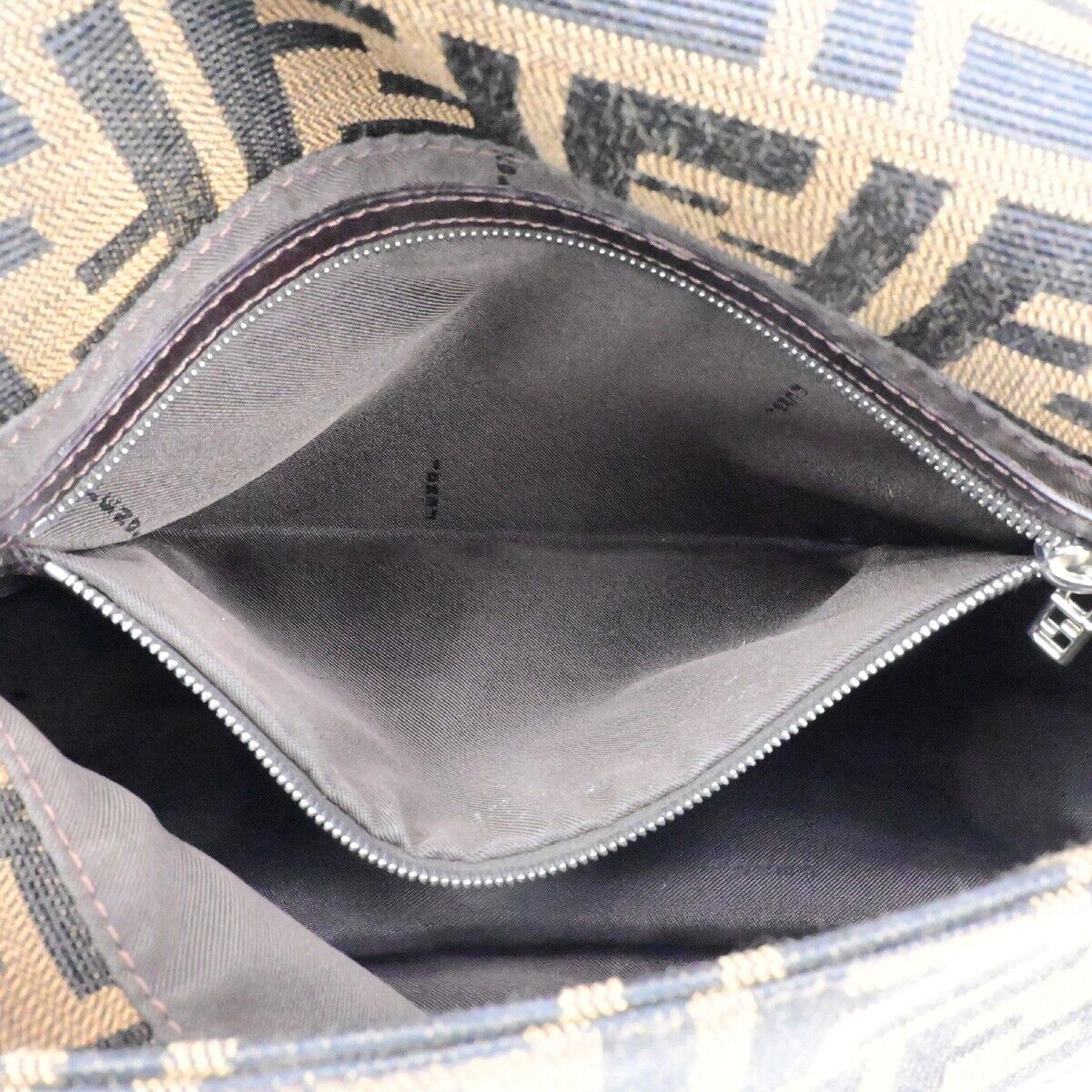 FENDI Logo Mamma Zucca Pattern Shoulder Bag Canvas Leather Brown Italy 25ED280