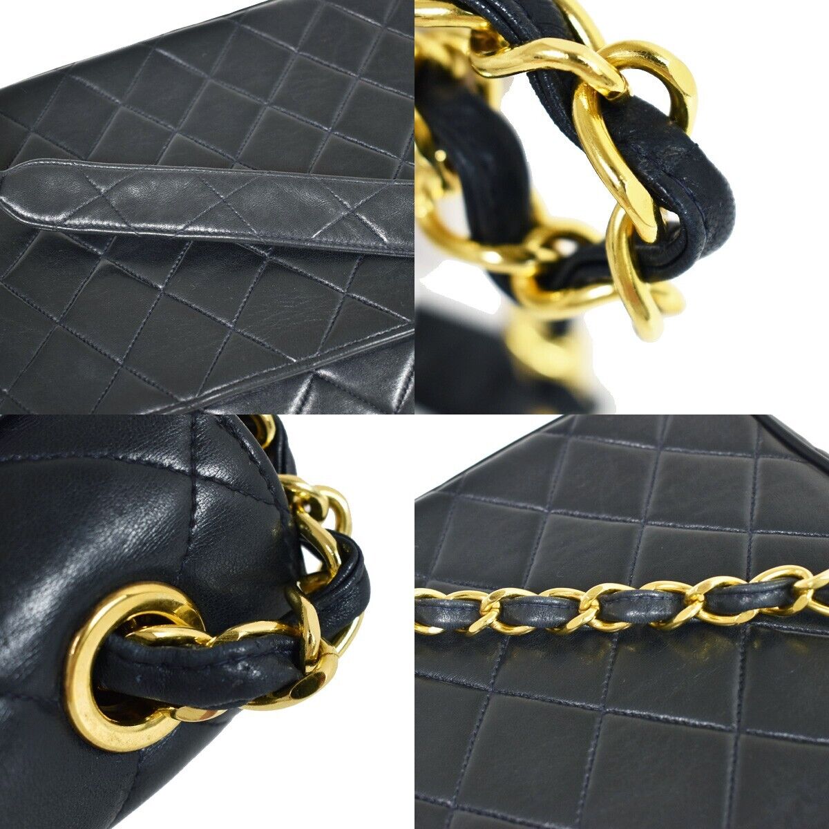 CHANEL CC Logo Matelasse 25 Chain Shoulder Bag Leather Blue GHW Vintage 850RJ158