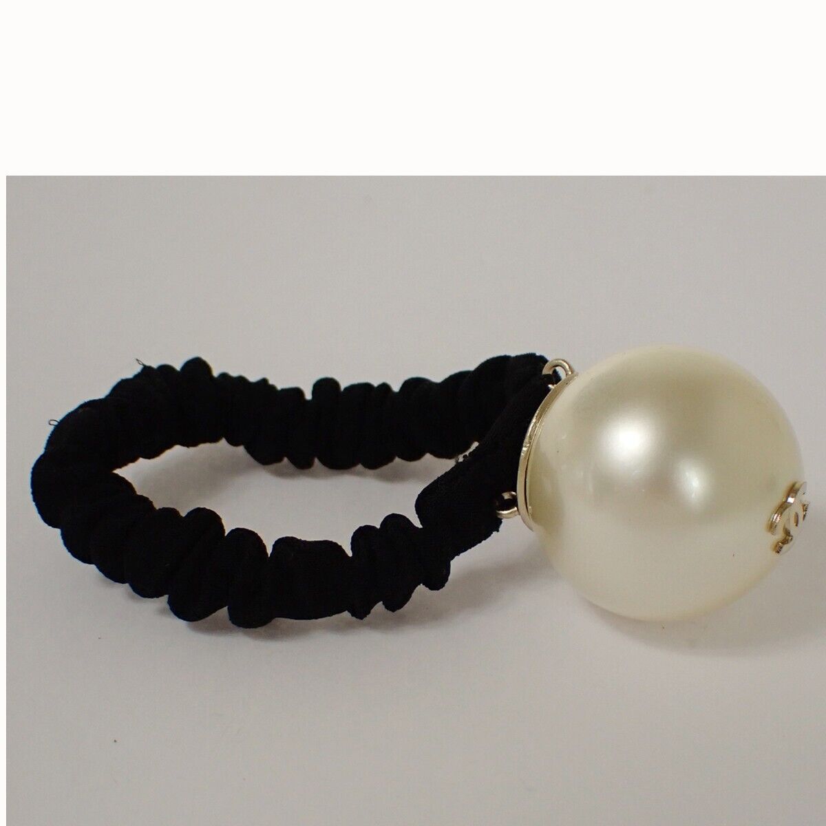 CHANEL Logo Hair rubber band Accessory Imitation Pearl Black Gold 38SH105