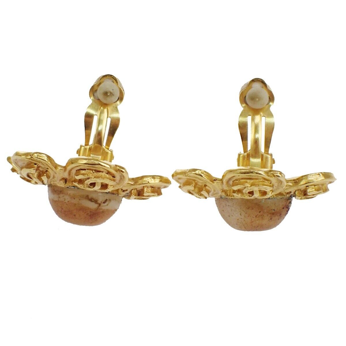 CHANEL CC Logo Button Earrings Clip-On 04P GHW France Vintage Accessory 31YD431