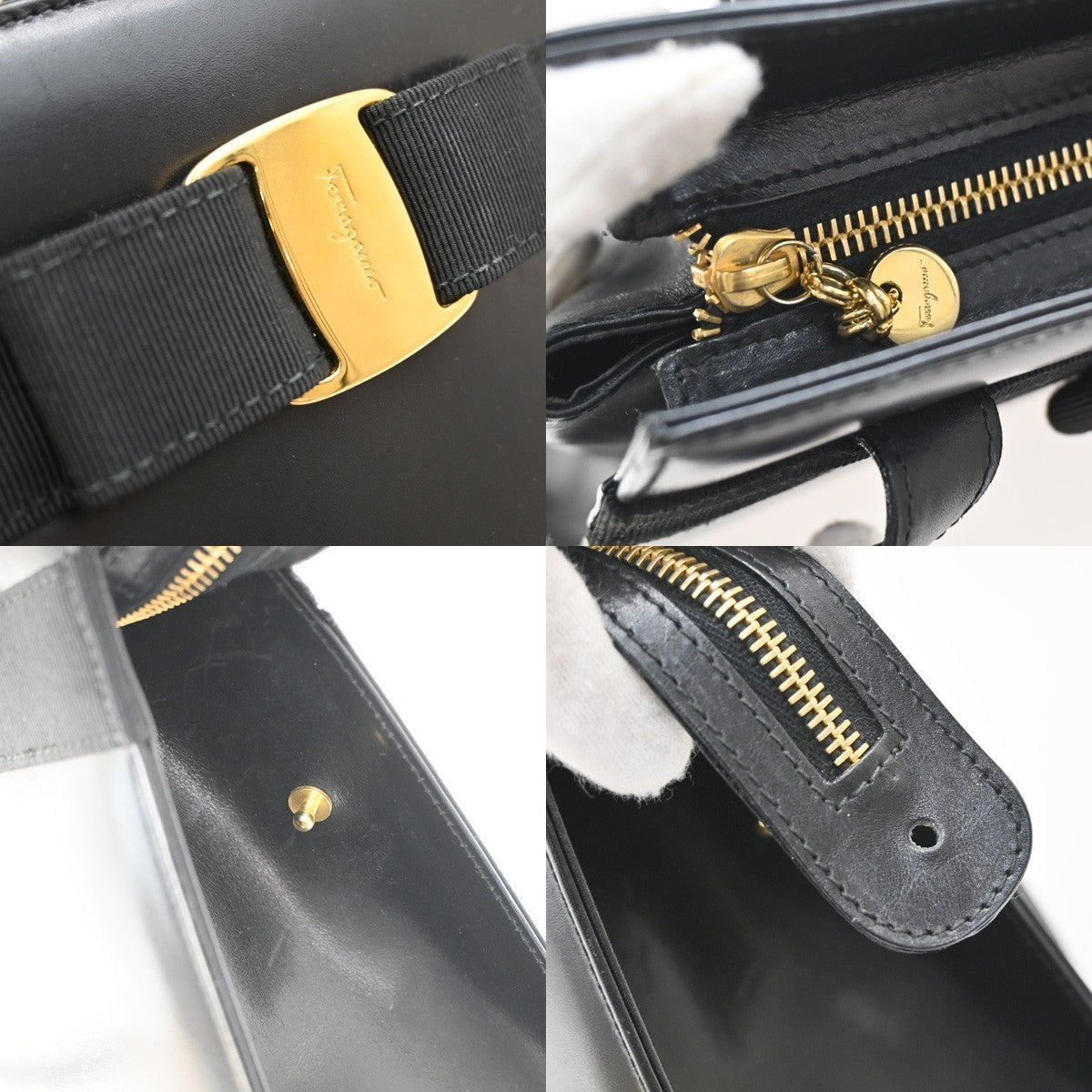 SALVATORE FERRAGAMO Logo Vara Shoulder Bag Canvas Leather Black Italy 65EF878