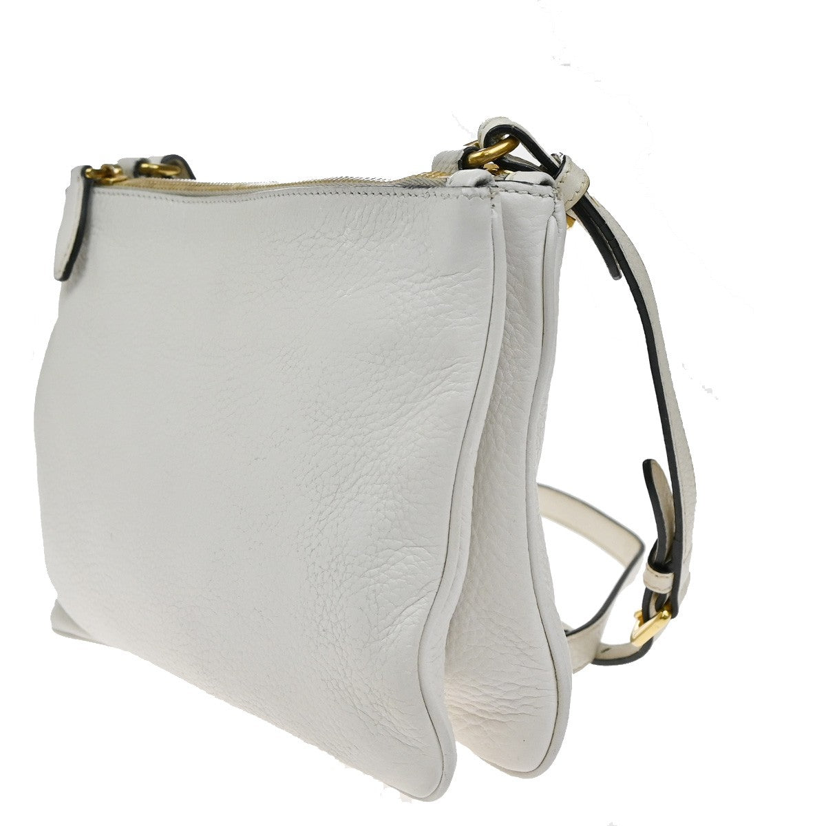 PRADA Logo Crossbody Mini Shoulder Bag Leather White GHW 76YH762
